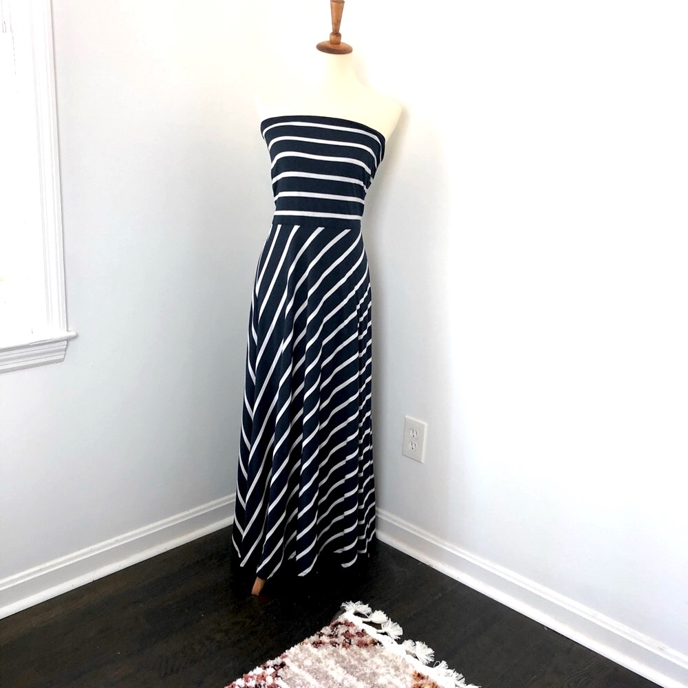 Strapless dress navy and white stripe plus size 1X